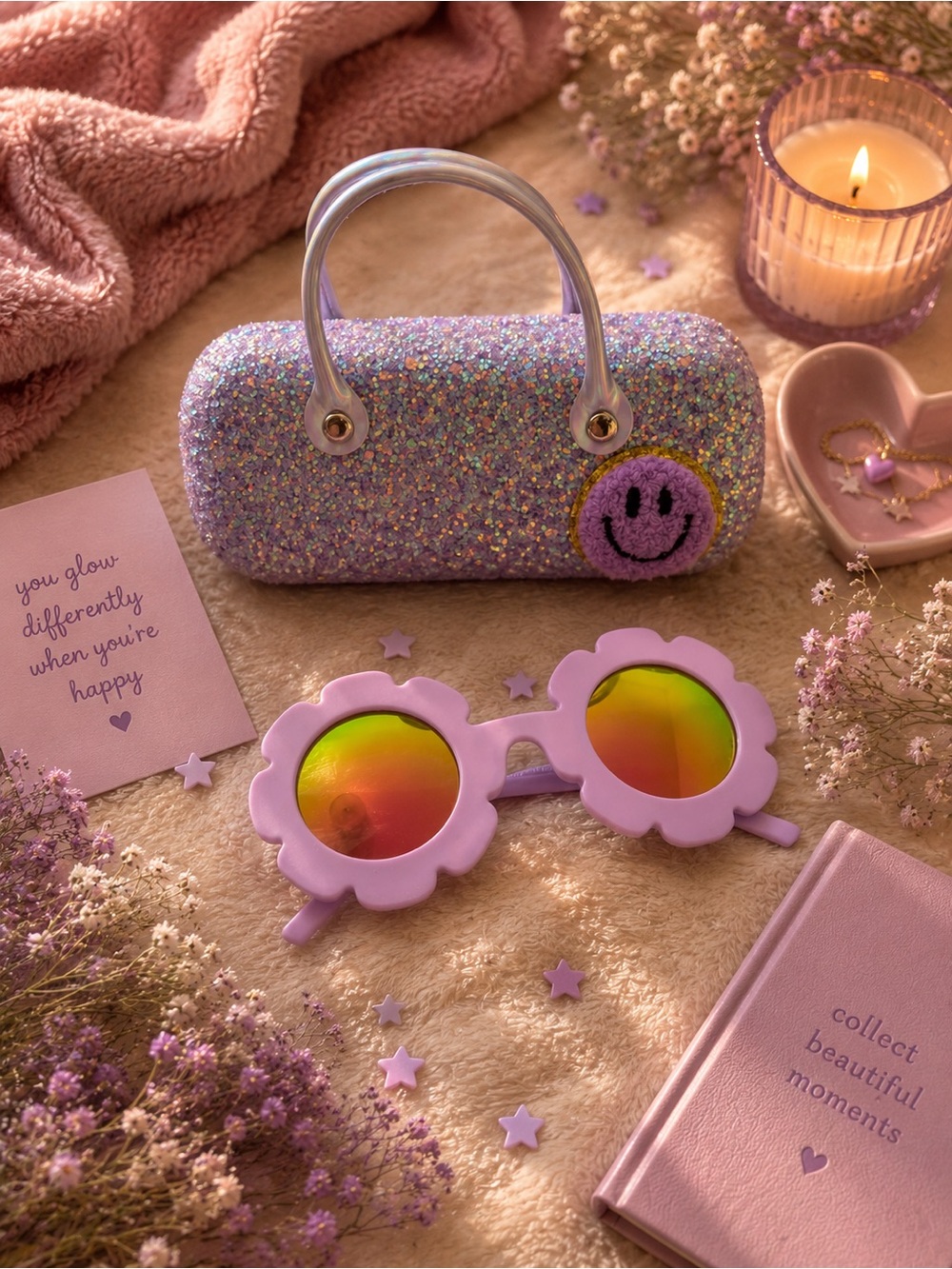 Pastel Flower Sunglasses + Glitter Sunglasses Case